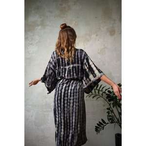 Women Tie Dye Kimono <b>Wrap</b> Dress Belted Midi Robe Dress Boho Loose Fit Resort Wear Kaftan - Product Image 3