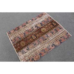 Alfombra Vintage de 3.1x3.8 pies, Alfombra Turca Pequeña, Alfombra de Lana Azul Ombré - Product Image 1