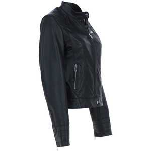 Veste en cuir automne hiver personnalisée pour femmes haut tendance solide col tournant manches longues respirant doublure en Satin teint uni - Product Image 2