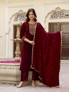 Conjunto de Salwar con Bordado Étnico de Terciopelo para Mujer, Marca Trendmalls, con Dupatta para Fiestas (G321-Marrón)-Materiales Reciclados - Product Image 6