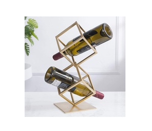 Golden Wine Bottle Holder 2 Bottle Stand Holder Bar Organizer Decoration Metal Furniture for Home & Bar - Product Image 1