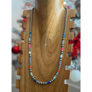 Navajo Beaded Pearl <b>Necklace</b> with <b>Opal</b> & Sterling Silver Strung for Gift Occasions - Product Image 3