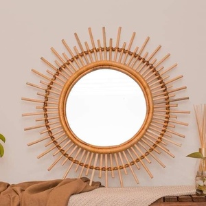 Vente en gros miroir mural en mèche de rotin artisanal en bambou antique vintage miroirs suspendus en bois naturel pour la décoration intérieure articles bon marché - Product Image 5