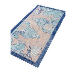 Alfombra de Lana Azul Vintage Anudada a Mano, Rectangular Grande con Patrón Floral y Abstracto para Entrada y Sala de Estar Pae-2117 - Product Image 2