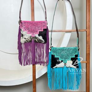 2025 Large Capacity Factory Direct Handmade <b>Tooled</b> <b>Leather</b> Fringe Crossbody Bag for Women Cowhide Zipper Shoulder Handbag Purse - Product Image 1