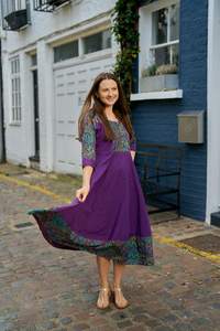 Robe bohème Calista, longueur mollet, tissage à la main, paisley, violet turquoise, décontractée, occasionnelle - Product Image 2