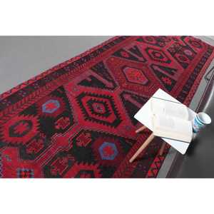 พรมขนาด 4.5x12.2 ฟุต, พรมตุรกีโบราณ, พรมขนสัตว์สีแดงน้ำเงินไล่เฉด - Product Image 5