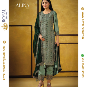 ชุดปากีสถานแบบใหม่ของอลีนา พร้อมงานปักลายหนักและผ้าคลุมไหล่ปักลาย - Product Image 4