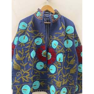Hand-Embroidered <b>Reversible</b> Waffle Cotton <b>Jacket</b> the Indigo Bloom for Spring Season - Product Image 4