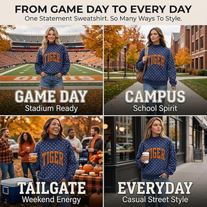 Women's Navy Polka Dot <b>Turtleneck</b> Sweatshirt Orange Tiger Print Casual Cotton <b>Sweater</b> Long Sleeve Winter Custom Design Silk - Product Image 2