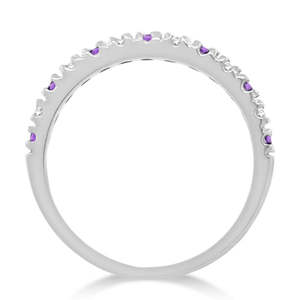 Anillo Apilable de Diamantes y Amatista en Oro Blanco de 14K (0.32ct) con Incrustaciones, Elegante Anillo de Moda Hip-Hop - Product Image 2