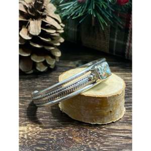 Navajo-Made Mohave Turquoise & Sterling <b>Silver</b> <b>Cuff</b> <b>Bracelet</b> Cultural Collectible Jewelry - Product Image 2