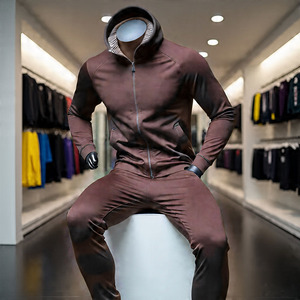 Men's <b>White</b> Hooded <b>Tracksuit</b> Full Zipper Sporty Style Quick Dry Spandex Polyester Regular Fit Spring Solid Color Side Pockets - Product Image 5