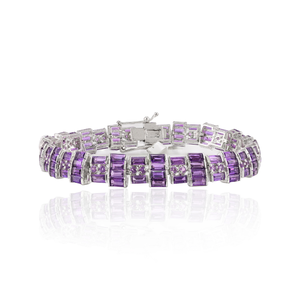 Pulsera de eslabones de cadena fina de Plata de Ley 925, declaración clásica de amatista genuina para Bodas de mujer, fiestas, Idea de regalo de Navidad - Product Image 1