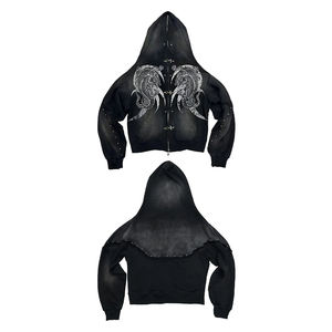 Sudadera con capucha extragrande de invierno con cremallera completa, estilo camuflaje urbano, 100% algodón polar, corte regular, hombros caídos, color negro - Talla XL - Product Image 3