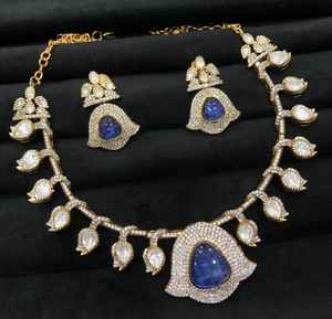 Collection de bijoux de mariée Mozzonite AD Collier avec boucles d'oreilles Bijoux indiens Produit en vrac de luxe fait main de haute qualité - Product Image 1