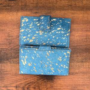 Best-seller Portefeuille long en cuir de vachette métallique turquoise à cheveux Portefeuille occidental en cuir véritable avec carte de crédit Portefeuille pour femme - Product Image 4