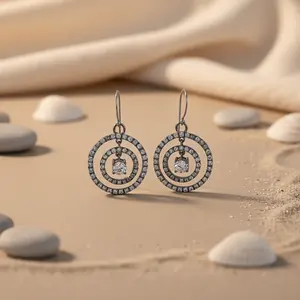 Pendientes de Cristal, Plata, Circonita Cúbica, Pendientes Circulares Colgantes para Mujer, Regalo - Product Image 2