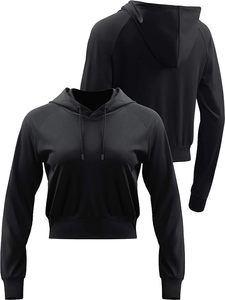 Sudadera Corta con Capucha para Mujer, Color Negro Sólido, Manga Larga, Tejido de Poliéster, para Otoño - Product Image 4