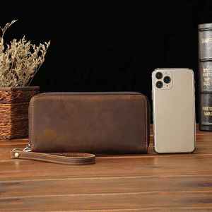 Portefeuille pour homme en cuir véritable luxueux, design unique, fermeture éclair, longueur longue, doublure en polyester imperméable - Product Image 4