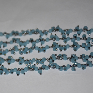 Black plated aqua calcedony Glass Beads <b>Cluster</b> Rosary. Beaded Chain for Bracelet necklace Jewelry Making. 3mm beads chain - Product Image 4