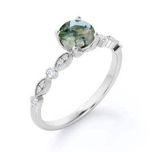 แหวนเงินแท้ 925 วินเทจ ประดับพลอยมอสกรีนอาเกต คิวบิกเซอร์โคเนีย และเพชร ชุบทอง 14k คลาสสิก เหมาะสำหรับงานแต่งงานและงานเลี้ยง - Product Image 1