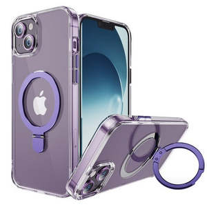 เคสกันกระแทกใสสำหรับ iPhone 15 Plus 6.7 นิ้ว พร้อมขาตั้งแม่เหล็ก สีม่วง - Product Image 1