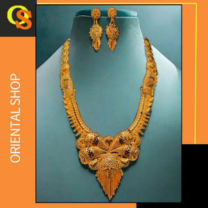 Boucles d'oreilles collier de qualité supérieure serties de bijoux en plaqué or 22 carats faits à la main pour femmes - Product Image 2