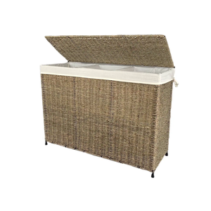 Cesto de Ropa de Mimbre de 3 Secciones con Forro de Seagrass, para Baño o Dormitorio, de Vietnam, Venta al Por Mayor - Product Image 1