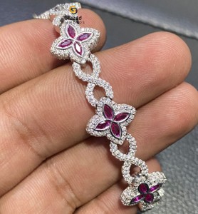 Adorable bracelet en or blanc 10 carats hip hop rose marquise cubaine lien trèfle glacé taille brillant 7ctw diamant pierre certifié IGI - Product Image 2