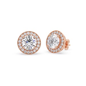 Impresionantes y Elegantes Pendientes de Diamante con Corte Redondo y Halo Simple, Diamante Cultivado en Laboratorio de 0.60 Ct en Platino, para Bodas, Compromisos y Fiestas - Product Image 1
