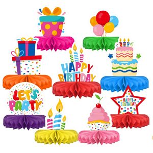 Ensemble <span class=keywords><strong>de</strong></span> 9 décorations réutilisables pour <span class=keywords><strong>anniversaire</strong></span> - Décoration <span class=keywords><strong>de</strong></span> <span class=keywords><strong>table</strong></span> en nid d'abeille colorée et thématique pour fête d'<span class=keywords><strong>anniversaire</strong></span> d'enfants - Product Image 1