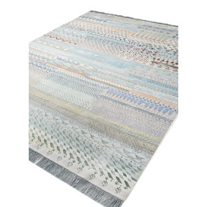 Alfombra Manchaha Azul de Lana y Seda de Bambú Anudada a Mano, 10 mm de Grosor, Patrón Geométrico Abstracto, Rectangular, para el Hogar o el Pasillo, Modelo Les-2514 - Product Image 2
