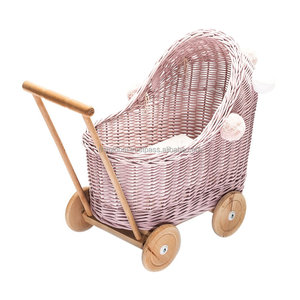 Cochecito de mimbre para muñeca, carrito barato de mimbre, <span class=keywords><strong>color</strong></span> rosa