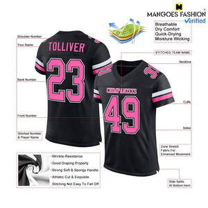 Camiseta de fútbol auténtica de malla negra rosa y blanca personalizada, ropa deportiva de equipo personalizada para hombres y mujeres, tela transpirable de alta calidad - Product Image 2