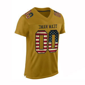 High Quality American Football Jersey Mustard Yellow Color Half Sleeve Polyester Made Sports Fan Football Mesh Jersey For Unisex - Product Image 2