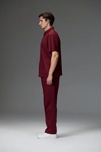 Ensemble de blouses médicales bordeaux à manches courtes pour femmes, en coton et polyester tissé, uniformes d'hôpital, pantalon à détection d'aiguilles, thermocollage sans couture - Product Image 2