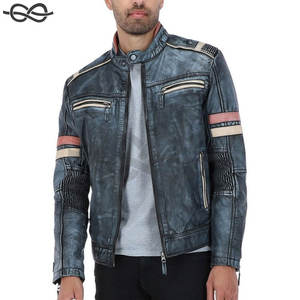 Automne Veste Hommes Mode Bureau Casual Classique Vintage Style Bleu Noir En Cuir Biker Veste Mode Hommes - Product Image 3