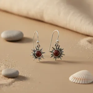 Boucles d'oreilles pendantes en or 925 plaqué or pour femmes, pierre précieuse en quartz rouge avec diamant et perle pour les mariages et les fêtes - Product Image 1