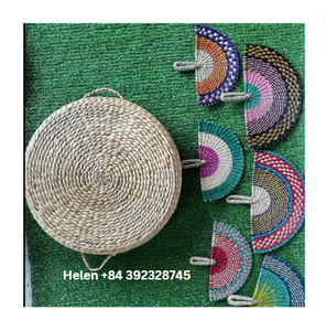 Natural Color Traditional Seagrass Raffia Fan <b>Bamboo</b> <b>Crafts</b> Hand-Palm Leaf Straw Woven Summer Fans - Product Image 3