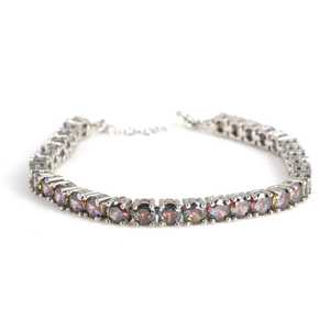 Pulsera Redonda de Plata de Ley 925 con Piedra de Topacio Místico, Chapada en Rodio, Oro Rosa, Diamante, Perla y Cuarzo, Joyería de Oro - Product Image 1