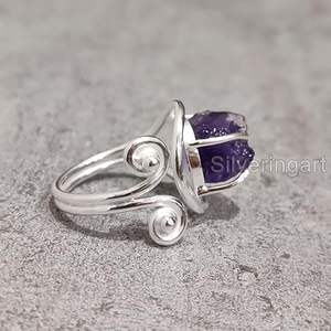 Anillo de Plata de Ley 925 con Amatista Natural, Piedra de Nacimiento de Febrero, Diseño Exclusivo, Ajustable, Hecho a Mano, para Mujer - Product Image 3