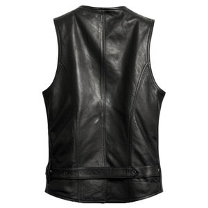 Chaleco de Motocicleta de Cuero Genuino Negro para Hombre, Cierre de Cremallera sin Cuello, Reversible, Impermeable, Transpirable, Ropa Exterior Formal - Product Image 6