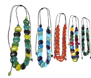 Handmade Tagua Bead <b>Necklace</b> Coral Pearl Accents Eco-Friendly <b>Statement</b> Featuring Vegetable Ivory Beads Vibrant Colors - Product Image 1