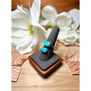 Navajo Kingman Turquoise Sterling Silver <b>Adjustable</b> <b>Ring</b> Fashionable Bezel Set Rose Gold Rhodium Plating Gift Licensed Private - Product Image 3
