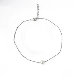 Delicada Tobillera de Plata con Perlas y Diamantes para Mujer, Joyería de Pie Chapada en Oro, Regalo - Product Image 2