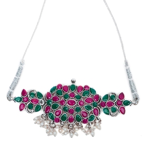 Gargantilla Verde Oxidado con Perlas de Imitación y Diamantes, Cadena de Eslabones Moderna con Forma de Flor, Joyería Religiosa Cristiana para Bodas - Product Image 3