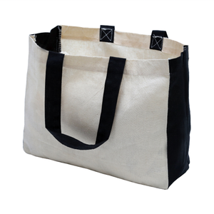 Sac fourre-tout à gousset 12 oz avec poignée contrastante fermeture ouverte broderie et impression décoration - Product Image 1