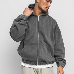 Sweats à capuche pour hommes avec fermeture éclair sweat à capuche lavé à l'acide pull surdimensionné streetwear en détresse sweats à capuche lourds pour hommes - Product Image 1