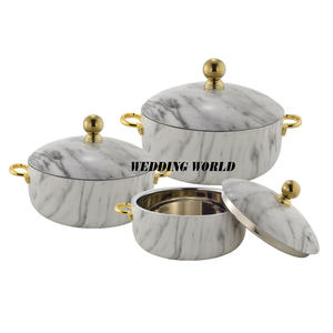 Juego de tres ollas de diseño de mármol cazuela hecha a mano de primera calidad forma redonda nuevo calentador de alimentos de Metal de lujo - Product Image 1